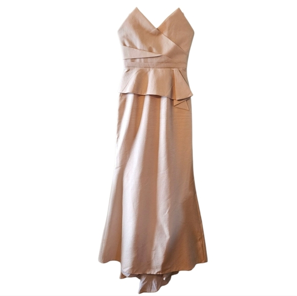 BCBGMaxAzria Gracie Strapless Peplum Corset Long Cocktail Gown Bare Pink Size 6. - Picture 6 of 16